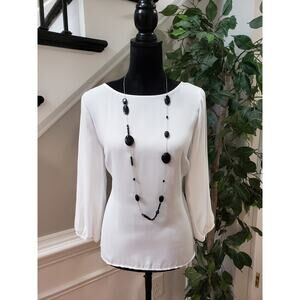 Sweet Pea Top Blouse Women's X-Small White Solid Casual Long Sleeve Round Neck